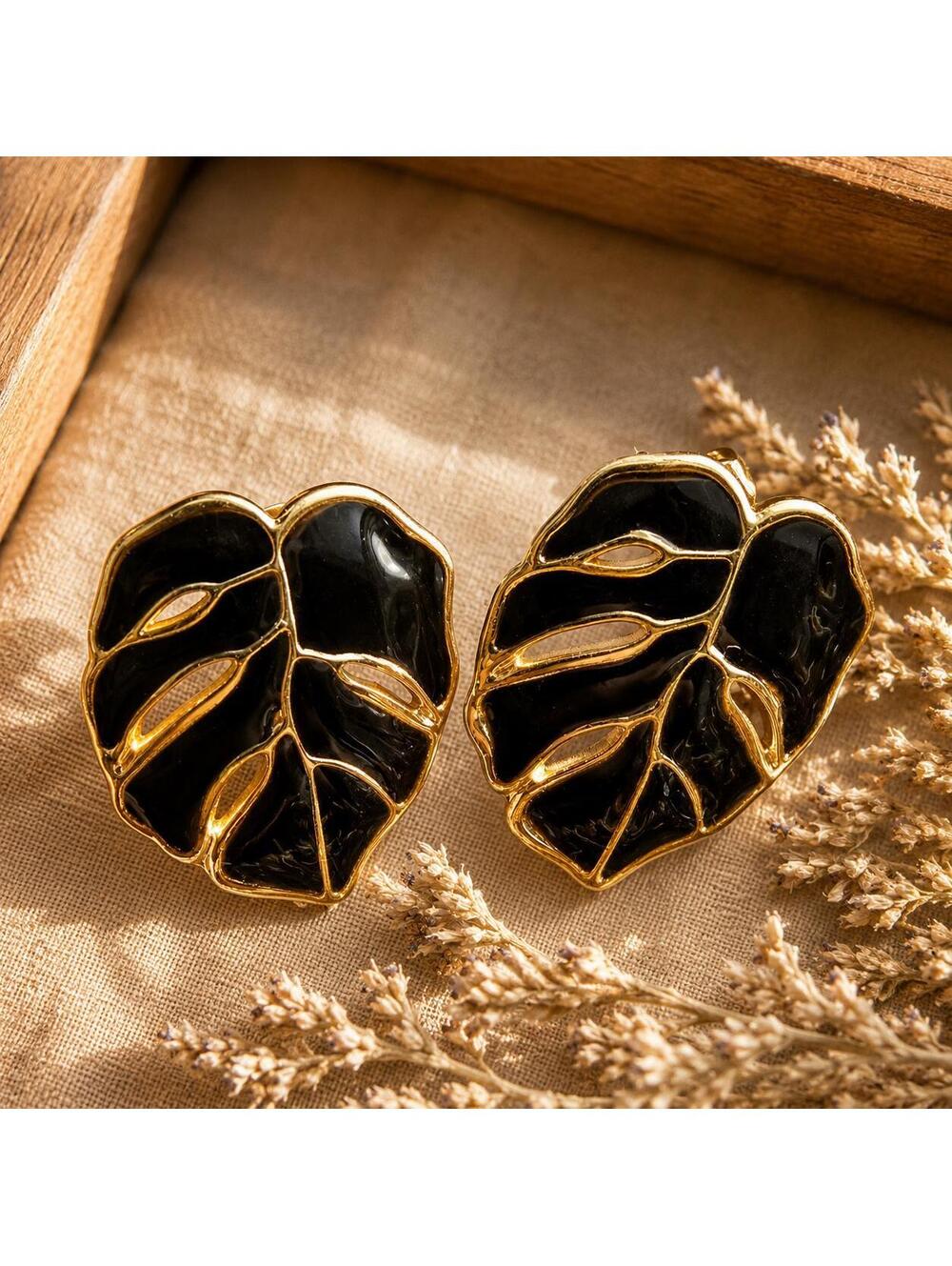 Tropical Plant Leaf Stud Earrings, Botanical Enamel Studs